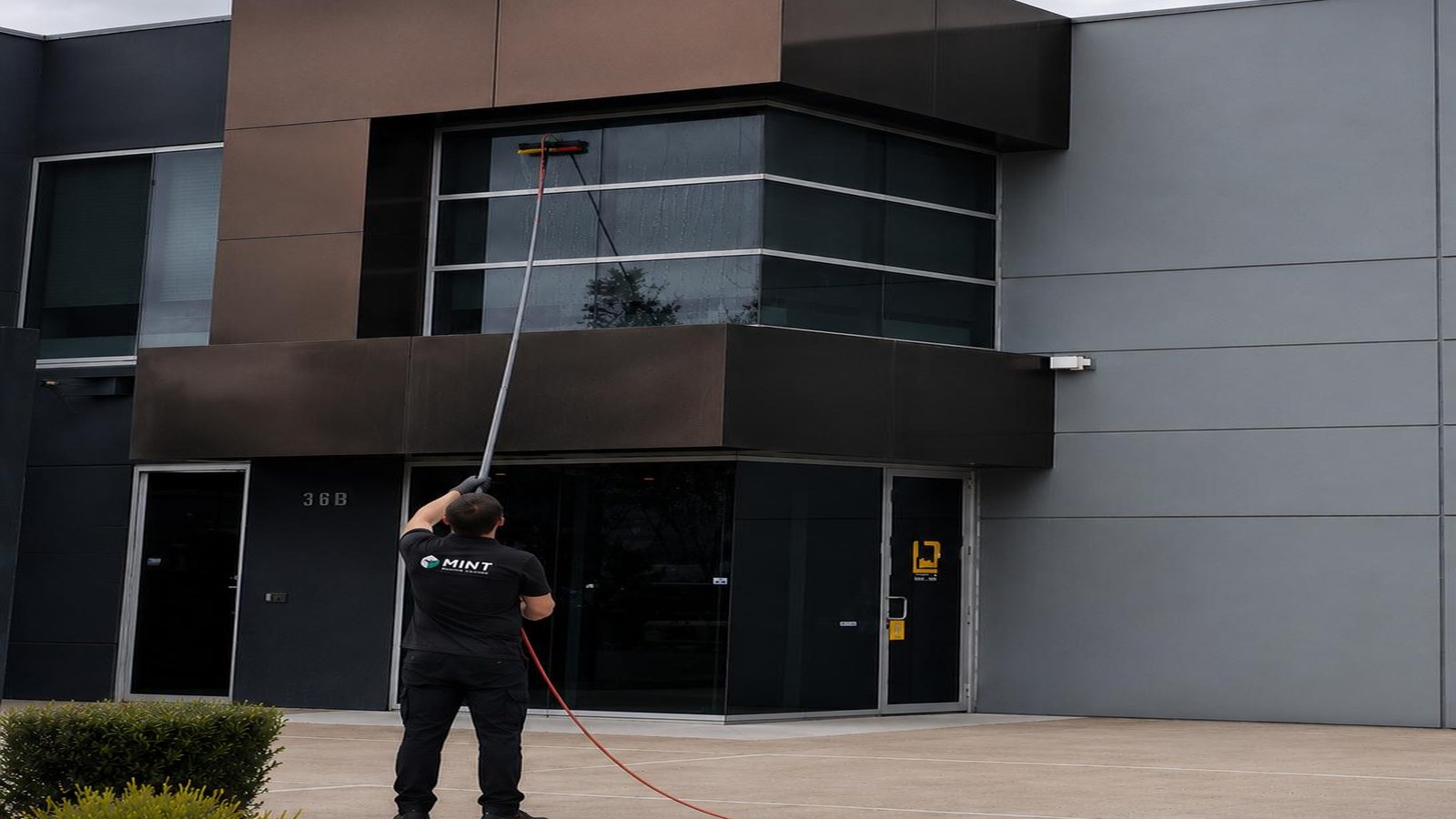 Commercial window cleaning on a Melbourne business premises